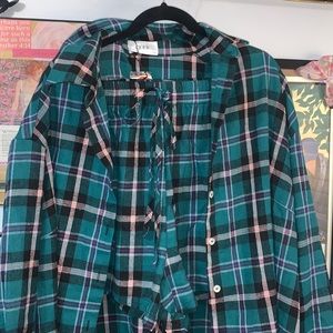 Green Flannel short pajama set